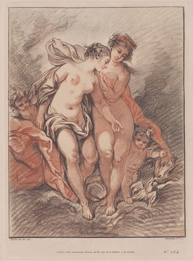 Reproduction of Deux Nymphes et deux Amours regardant des colombes (Two Nymphs and Loves watching two doves) by François…