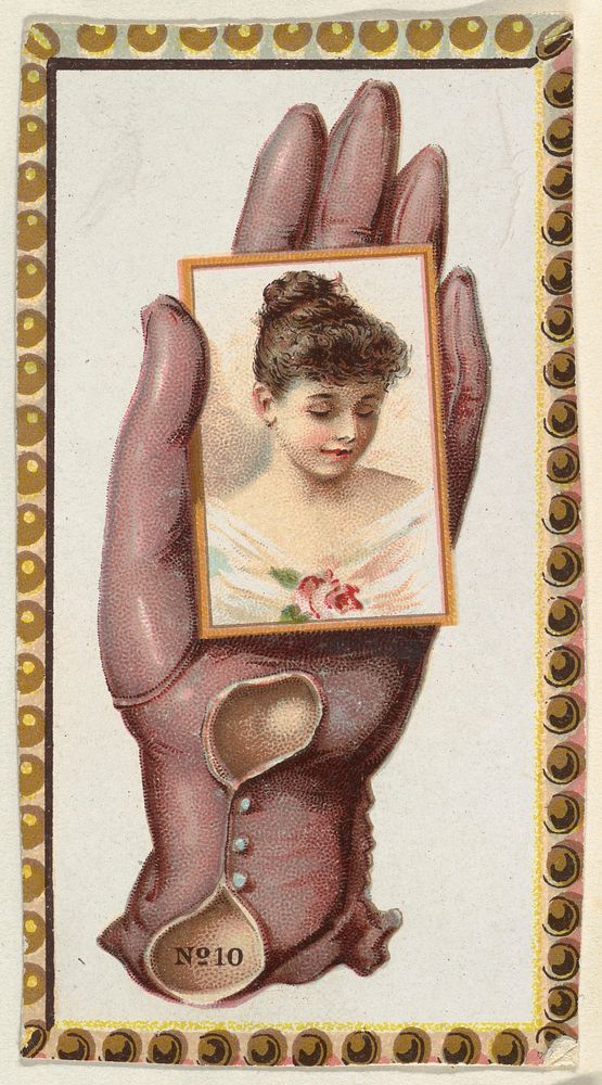 Card Number 10, cut-out from banner advertising the Opera Gloves series (G29) for Allen & Ginter Cigarettes issued by…
