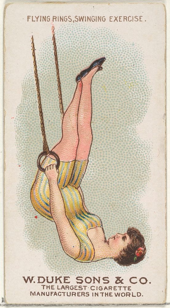 Flying Rings Swinging Exercise, from the Gymnastic Exercises series (N77) for Duke brand cigarettes issued by W. Duke, Sons…