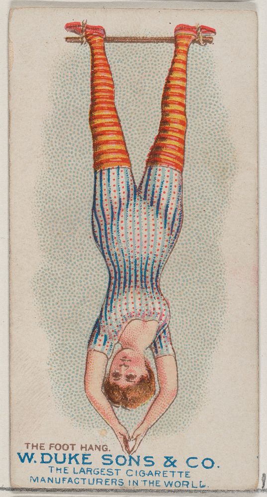 The Foot Hang, from the Gymnastic Exercises series (N77) for Duke brand cigarettes issued by W. Duke, Sons & Co.