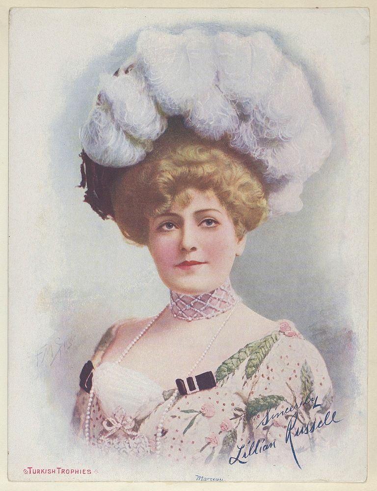 Lillian Russell, from the Actresses series (T1), distributed by the American Tobacco Co. to promote Turkish Trophies…
