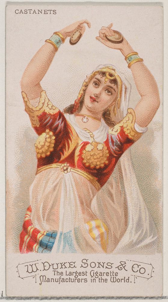 Castanets, from the Musical Instruments series (N82) for Duke brand cigarettes issued by W. Duke, Sons & Co. (New York and…