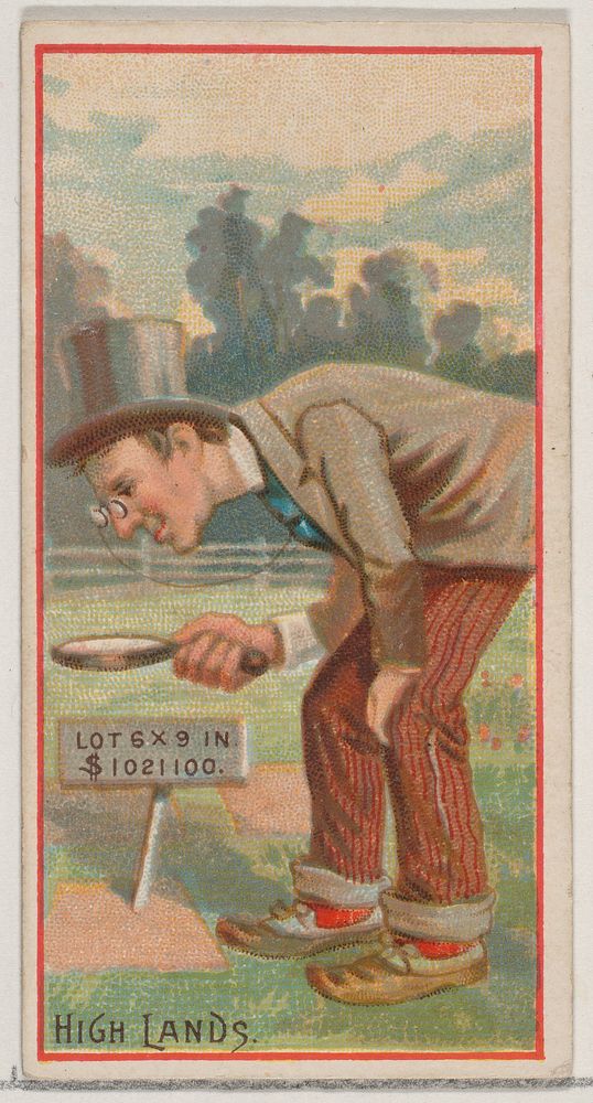 High Lands, from the Jokes series (N87) for Duke brand cigarettes issued by Allen & Ginter, George S. Harris & Sons…