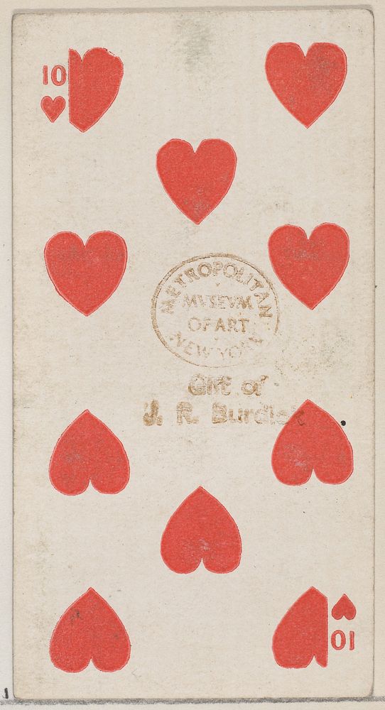 Ten Hearts (red), from the Playing Cards series (N84) for Duke brand cigarettes issued by W. Duke, Sons & Co.