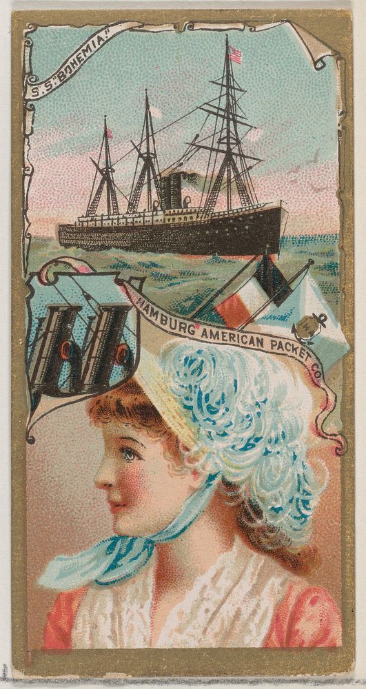 Steamship Bohemia, Hamburg American Packet Company, from the Ocean and River Steamers series (N83) for Duke brand cigarettes…