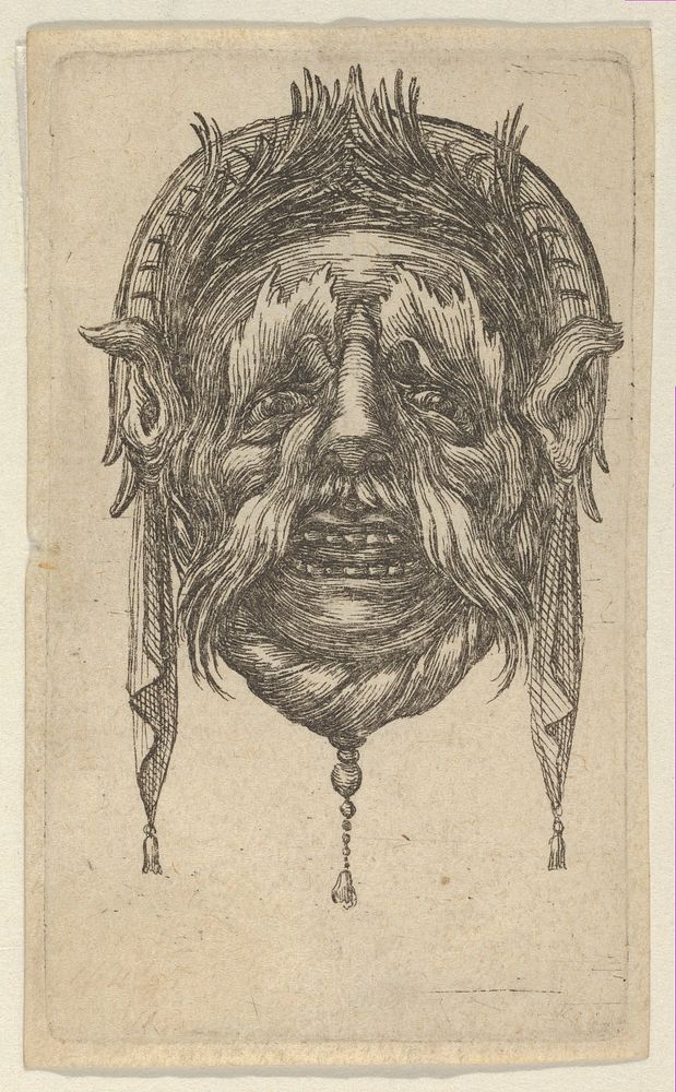 Mask with Long Eyebrows and Mustache and a Headdress with Dangling Cloth, from Divers Masques by François Chauveau