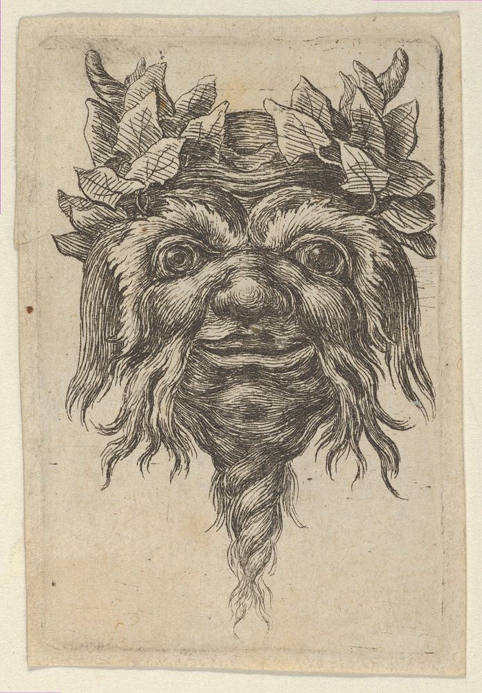 Satyr Mask with a Spiral-Shaped Beard and Ivy Grouped Around Each Horn, from Divers Masques by Fran&ccedil;ois Chauveau