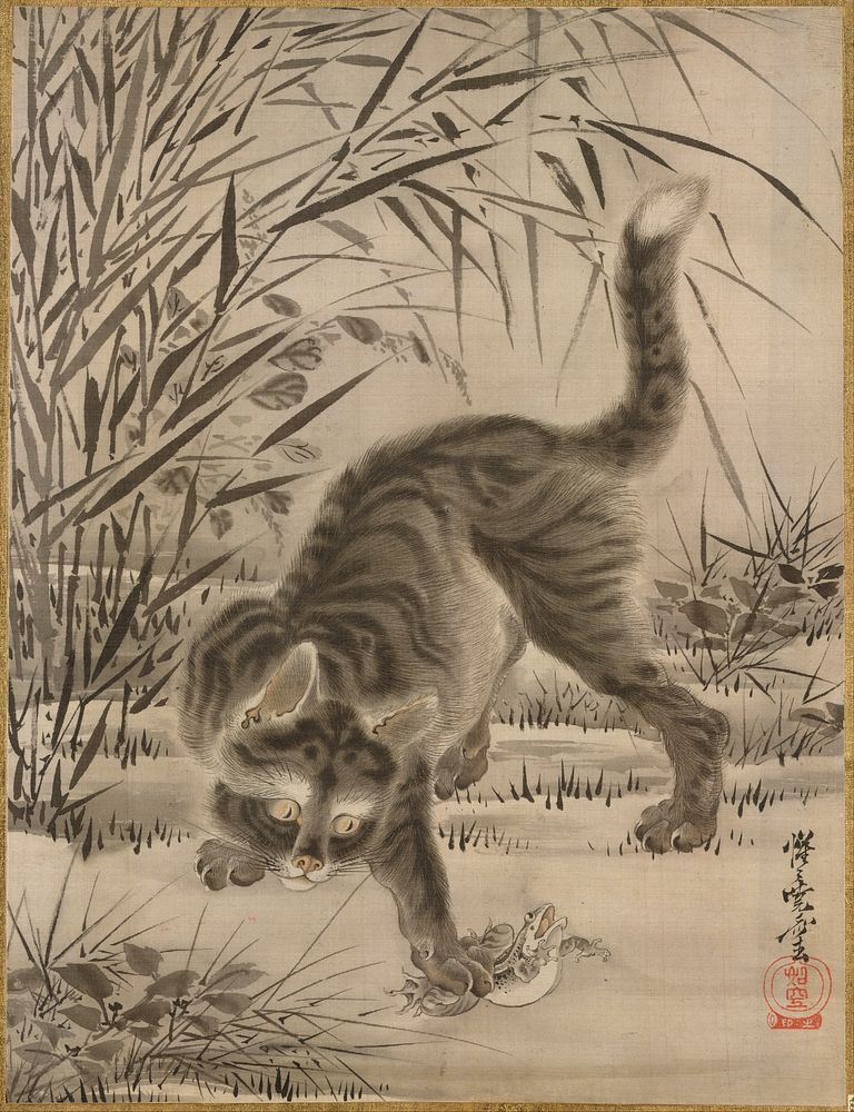 Cat Catching a Frog by Kawanabe Kyosai