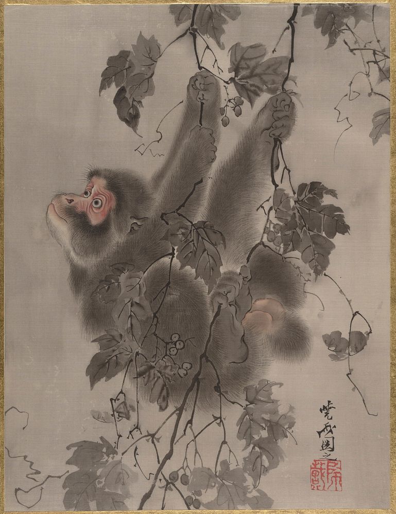 Monkey Hanging from Grapevines by Kawanabe Kyosai
