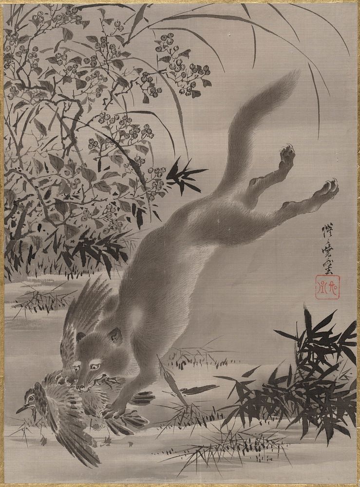 Fox Catching Bird by Kawanabe Kyosai