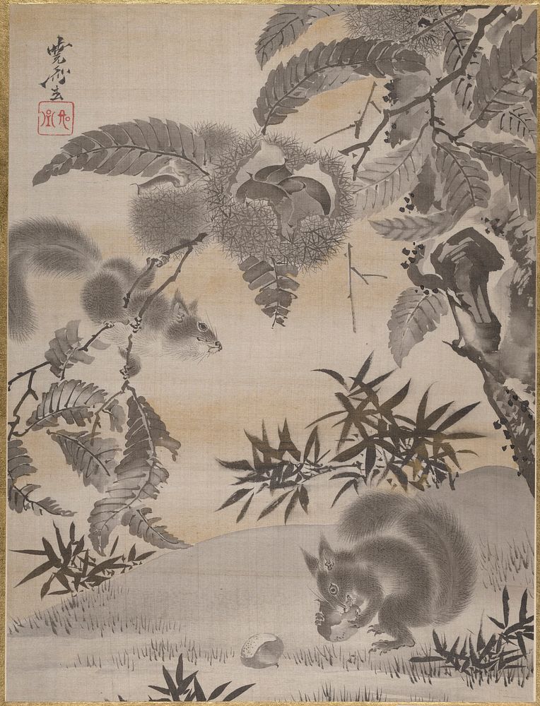 Squirrels Gathering Chestnuts by Wanabe Kyosai