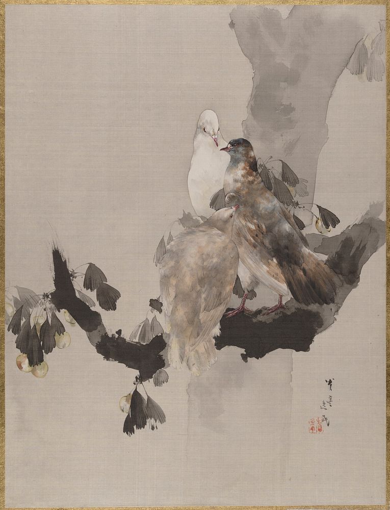 Pigeons in a Tree by Watanabe Seitei