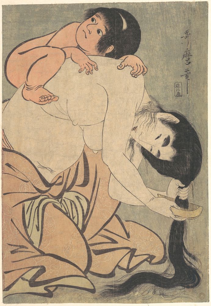 Yamauba Combing Her Hair and Kintoki by Utamaro Kitagawa (1754–1806)