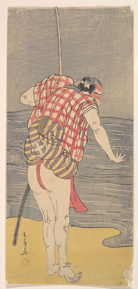 The Actor Otani Hiroemon III as Man Ready to Wade into the Sea with a Drawn Sword by Katsukawa Shunshō