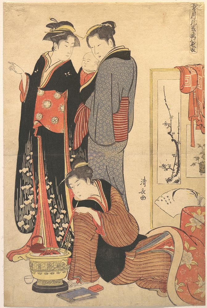 Two Women Standing, Holding a Child by Torii Kiyonaga