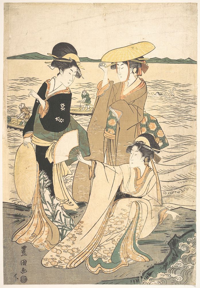 Three Young Ladies by the Seashore by Utagawa Toyokuni