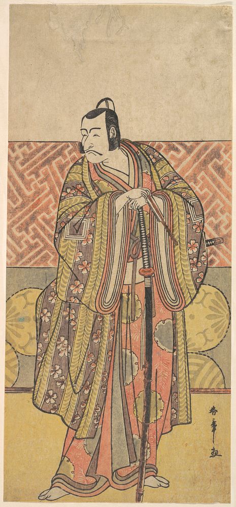 Ichikawa Danjuro V as Kudo Suketsune, Richly Attired, Leaning on His Sword by Katsukawa Shunshō