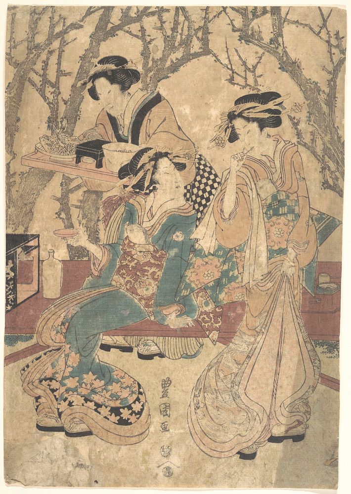 Three Women Dining Before a Group of Trees by Utagawa Toyokuni