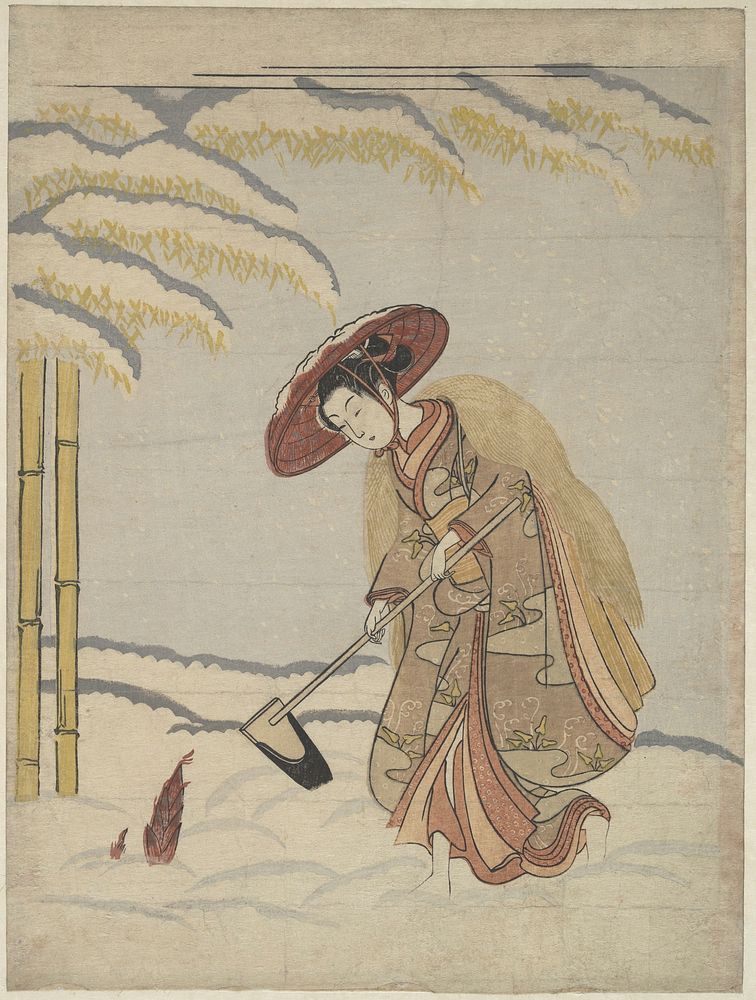 Woman Digging Bamboo Shoots in the Snow, or Parody of Meng Zong (Mōsō), from Twenty-Four Paragons of Filial Piety by Suzuki…