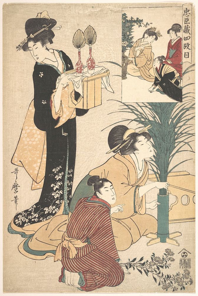 A Woman and a Man Arranging Flowers for the Tsukimi (Moon Festival) by Utamaro Kitagawa (1754–1806)