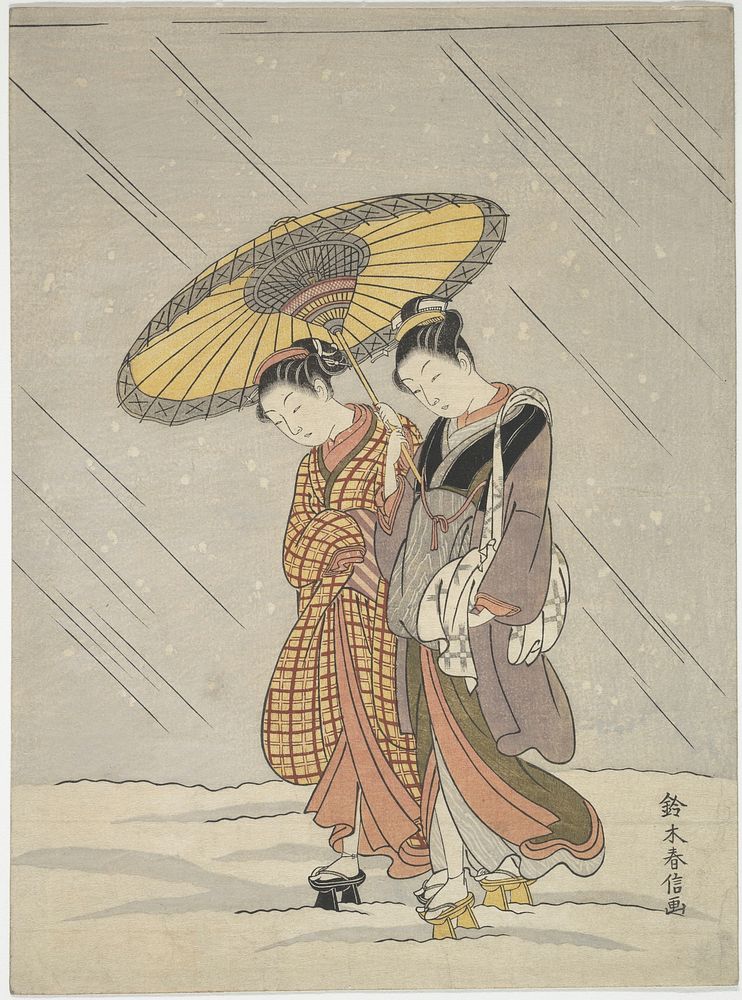 Two Women in a Storm by Suzuki Harunobu