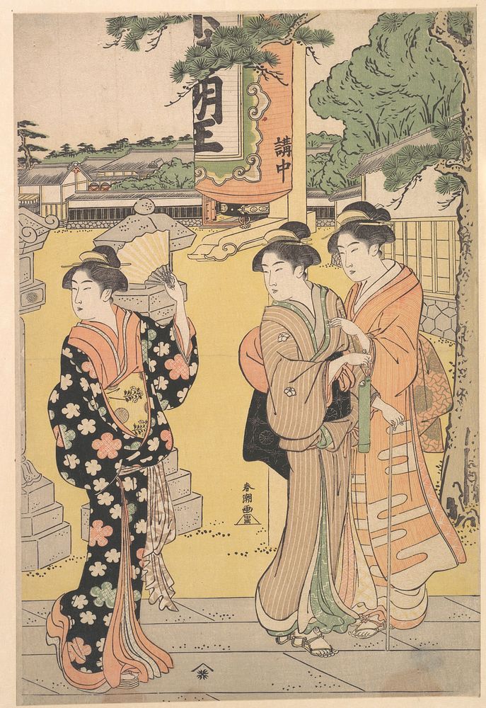 Fair Visitors in the Compound of a Buddhist Temple by Katsukawa Shunchō