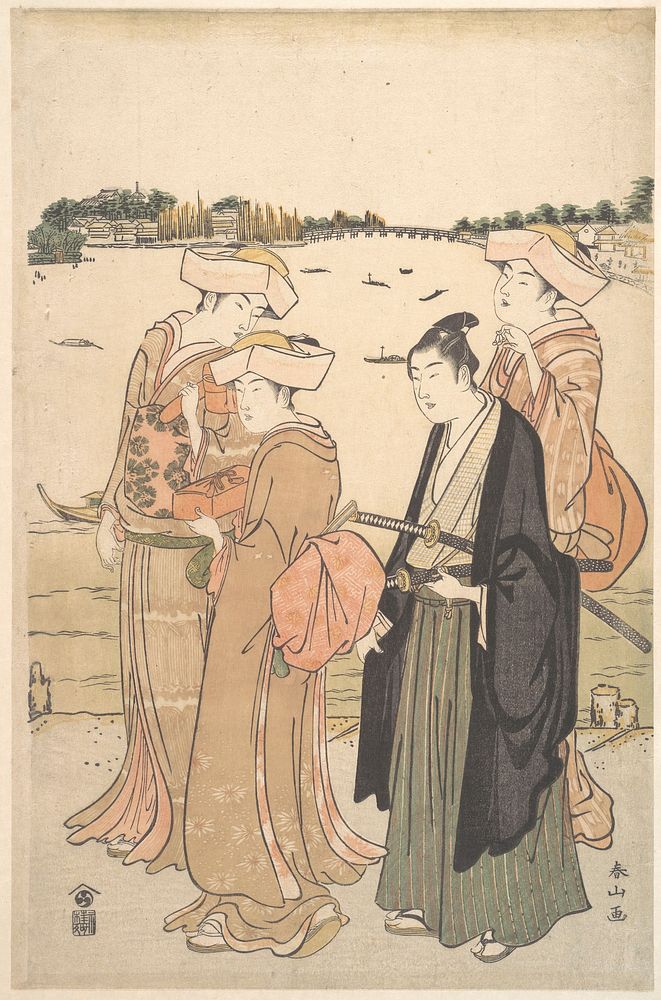 A Young Samurai and Three Women by Katsukawa Shunzan by Katsukawa Shunzan