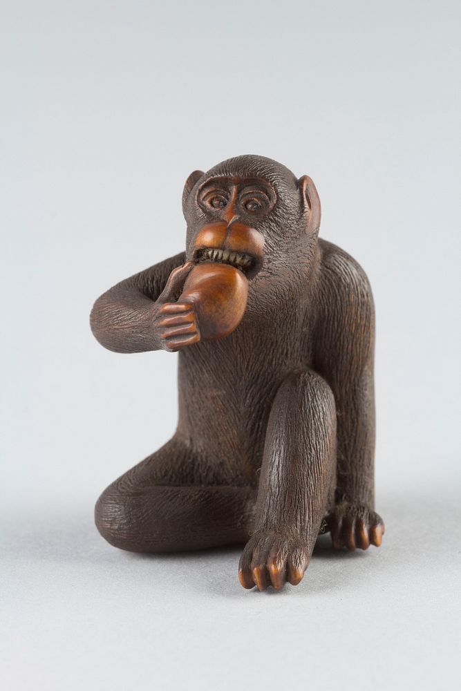 Netsuke of Monkey Eating a Peach