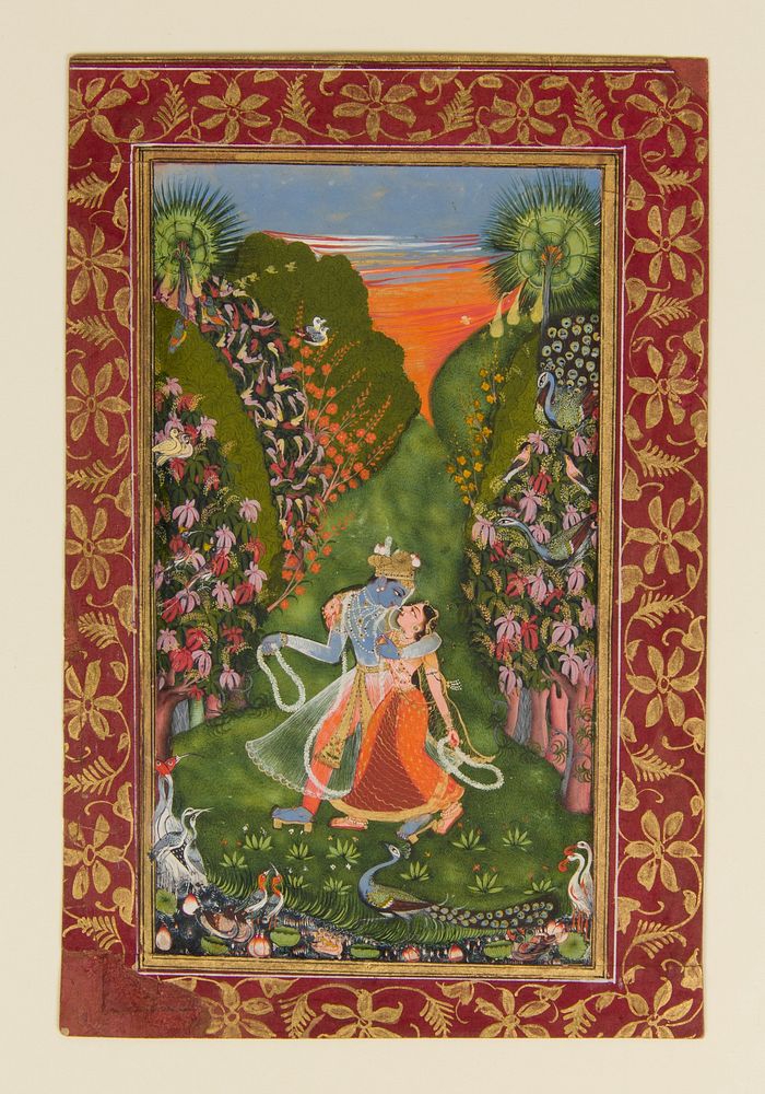 Radha and Krishna Walk in a Flowering Grove (recto); Krishna Fluting (verso) by The Kota Master