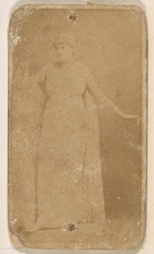 Standing actress in long pale gown, from the Actresses series (N245) issued by Kinney Brothers to promote Sweet Caporal…