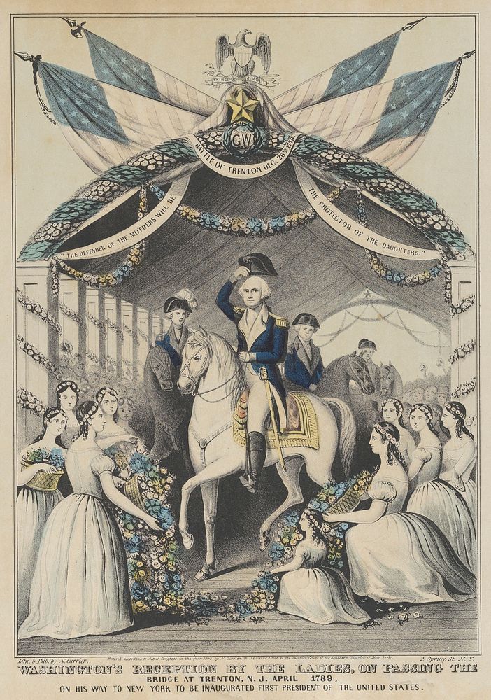 Washington's Reception by the Ladies on Passing the Bridge at Trenton, N.J., April 1789, on His Way to be Inaugurated First…