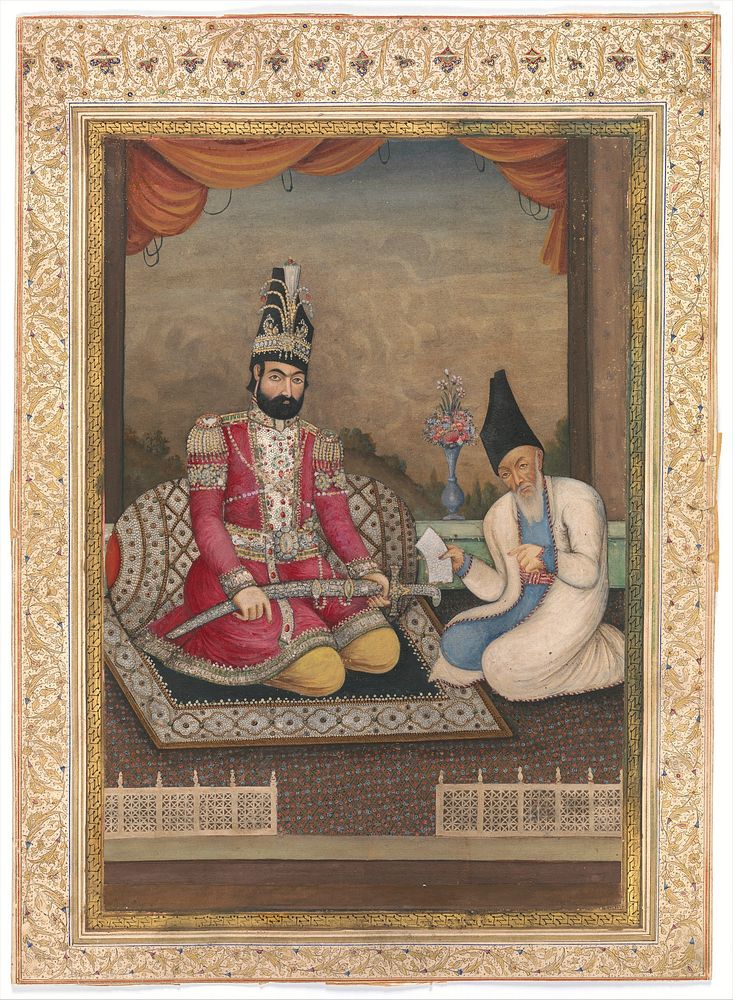 Portrait of Muhammad Shah Qajar and his Vizier Haj Mirza Aghasi, second quarter 19th century