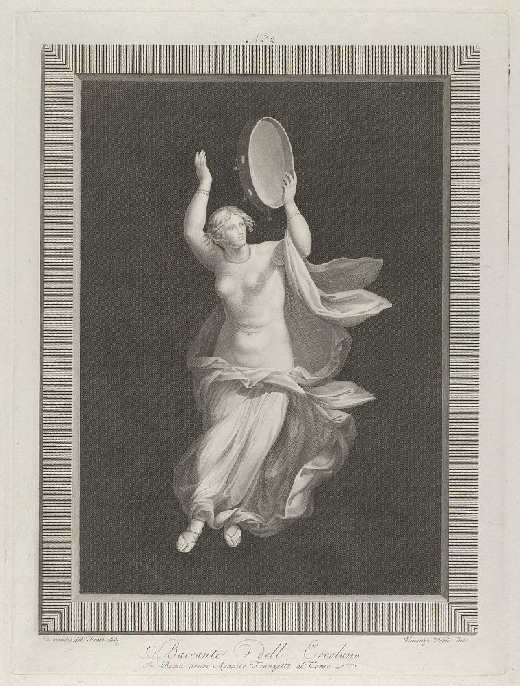 A partly naked bacchante playing a tambourine by Vicenzo Feoli and intermediary draughtsman Domenico del Frate