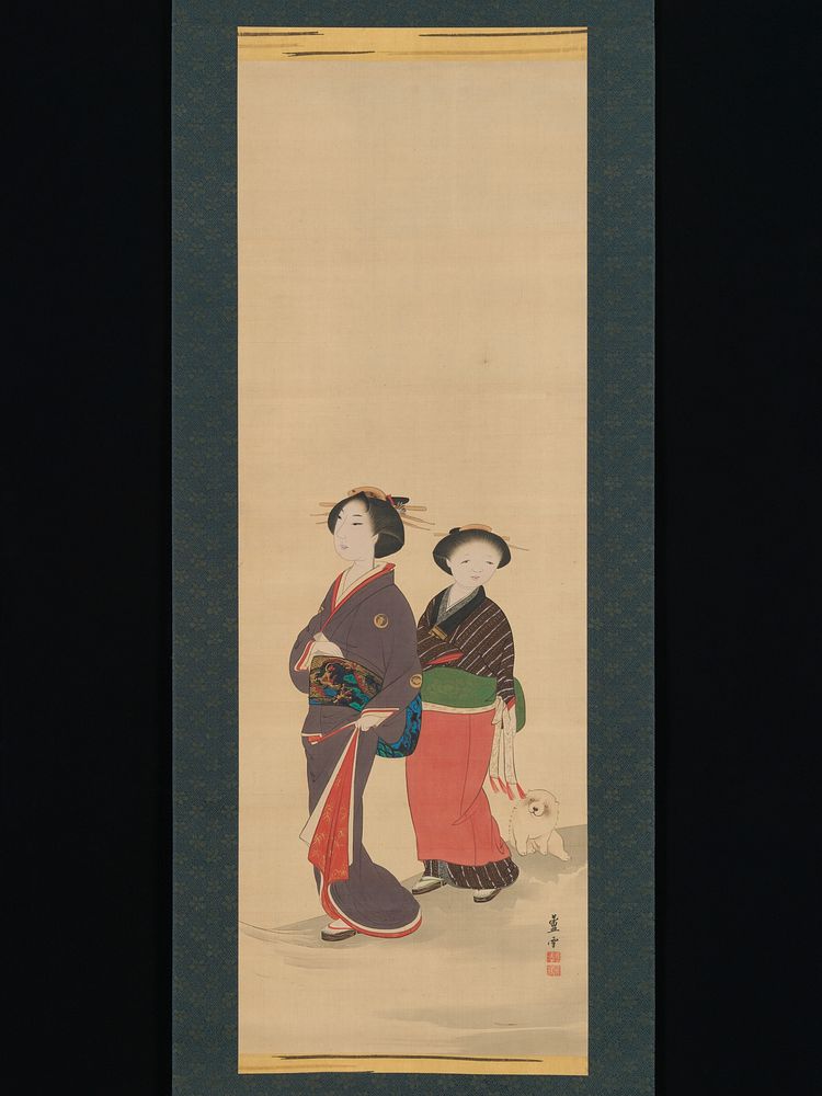 Two Women and a Puppy by Nagasawa Rosetsu