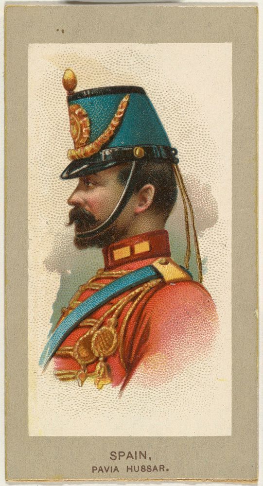 Pavia Hussar, Spain, from the Military Uniforms series (T182) issued by Abdul Cigarettes