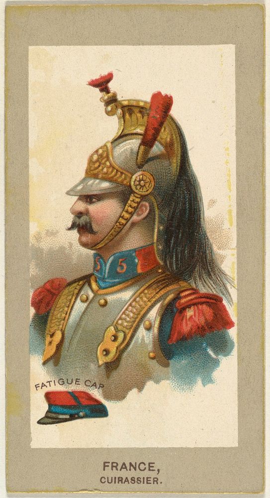 Fatigue Cap, Cuirassier, France, from the Military Uniforms series (T182) issued by Abdul Cigarettes