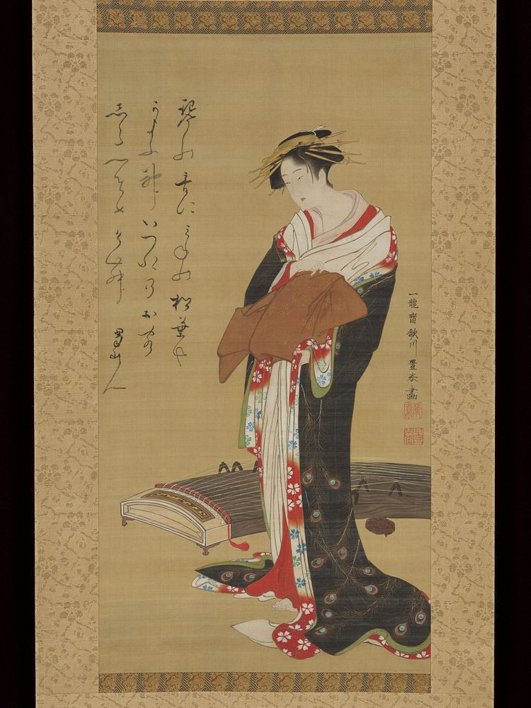 Female Entertainer with a Koto  by Utagawa Toyoharu