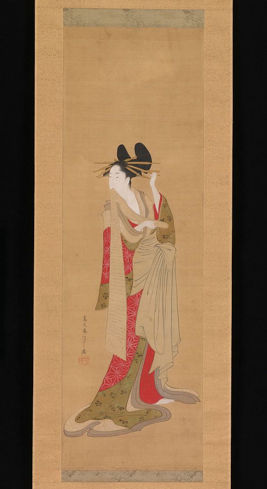 Courtesan with a Letter in Her Mouth by Chōbunsai Eishi