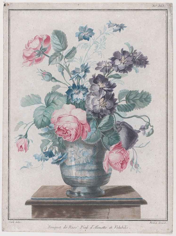 Bouquet of Roses, Larkspur and Convolvulus by Louis Marin Bonnet