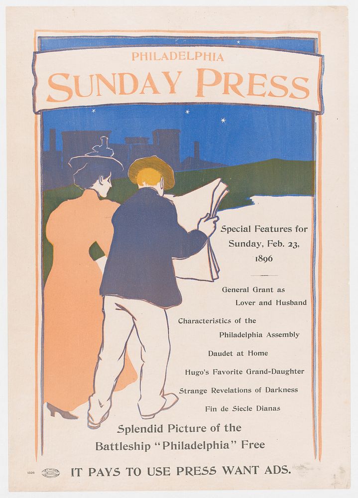 Advertisement for Philadelphia Sunday Press: February 23, 1896 by George Reiter Brill