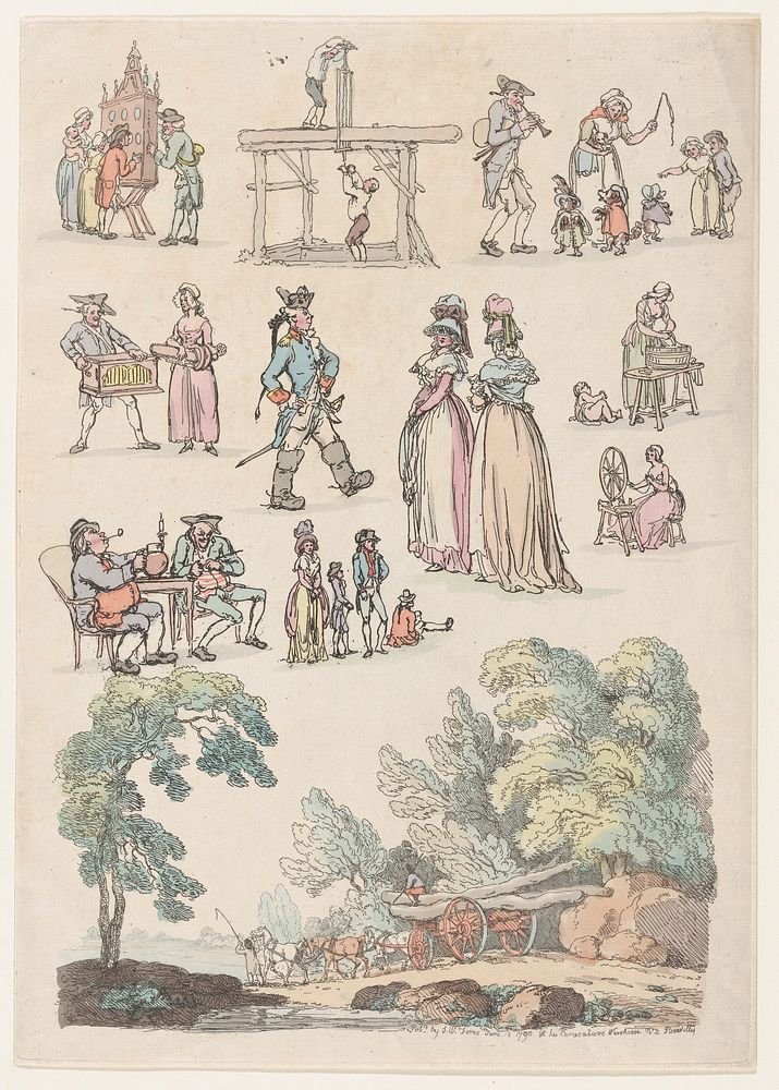 Plate 5, Outlines of Figures, Landscapes and Cattle...for the Use of Learners by Thomas Rowlandson (published by S. W. Fores)
