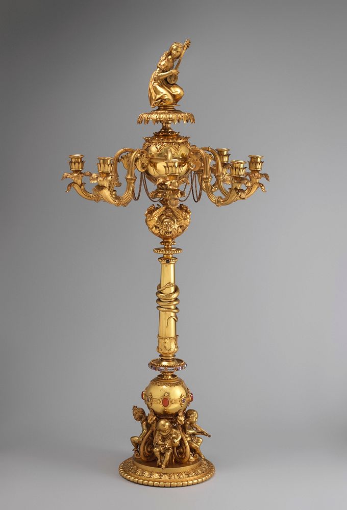 Candelabrum with woman playing guitar (one of a pair)