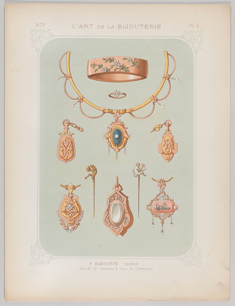 Jewelry Designs in Gold and Rose Gold, Plate 5 from 'L'Art de la Bijouterie'