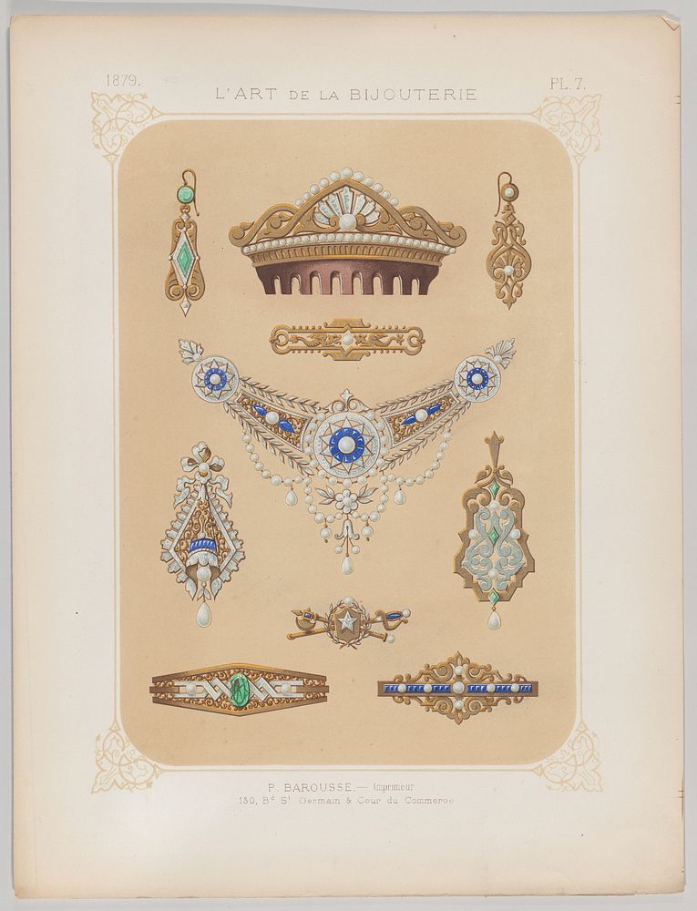 Jewelry Designs in Gold, Diamonds and Other Precious Stones, Plate 7 from 'L'Art de la Bijouterie'