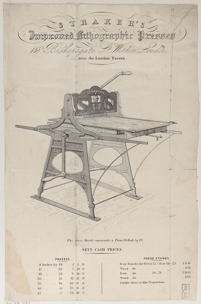 Trade Card for Straker's Improved Lithographic Presses