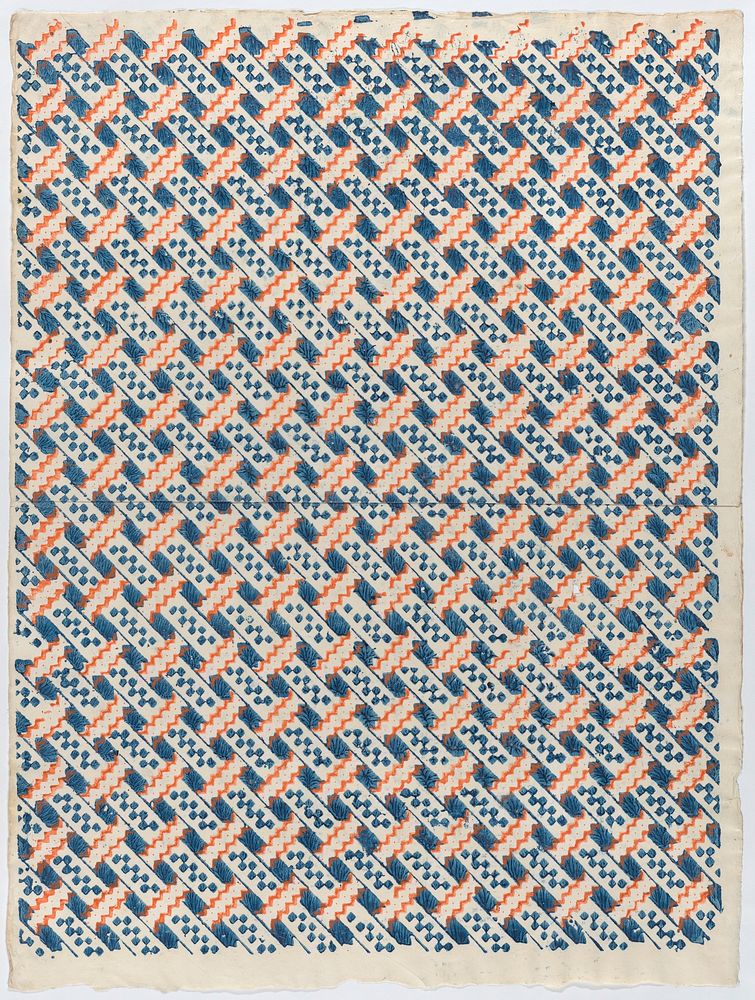 Sheet with overall orange and blue geometric pattern