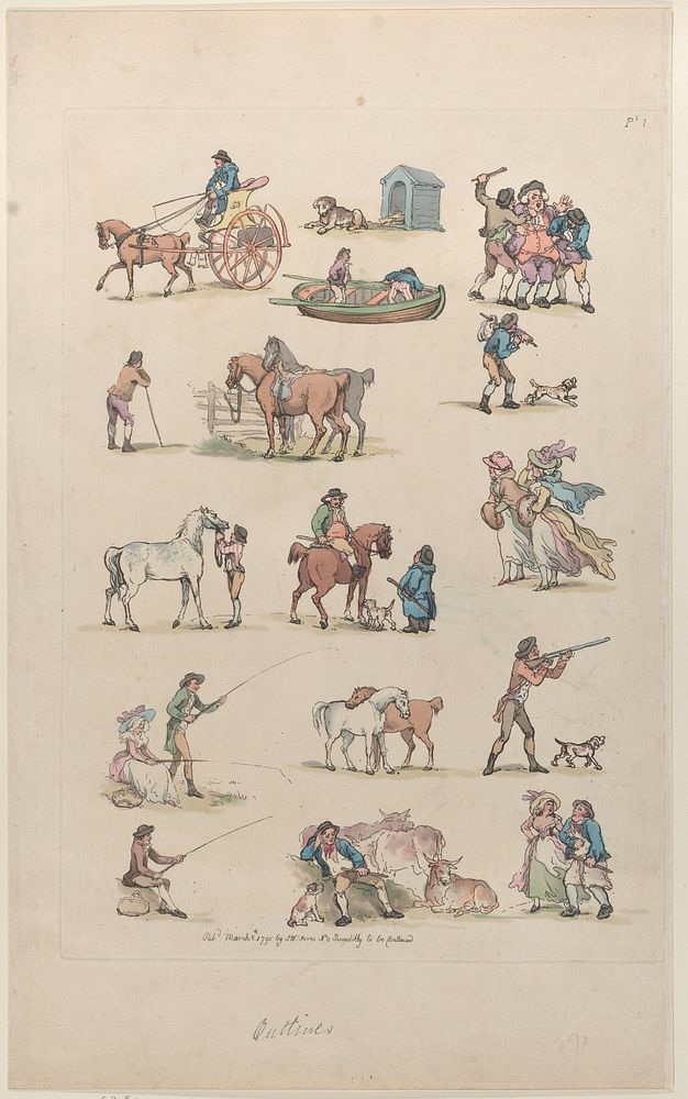 Plate 1, Outlines of Figures, Landscapes and Cattle...for the Use of Learners
