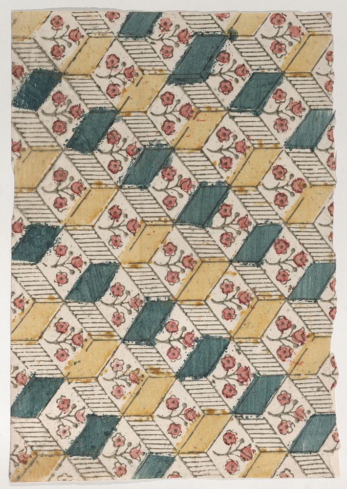 Sheet with an overall floral and geometric pattern