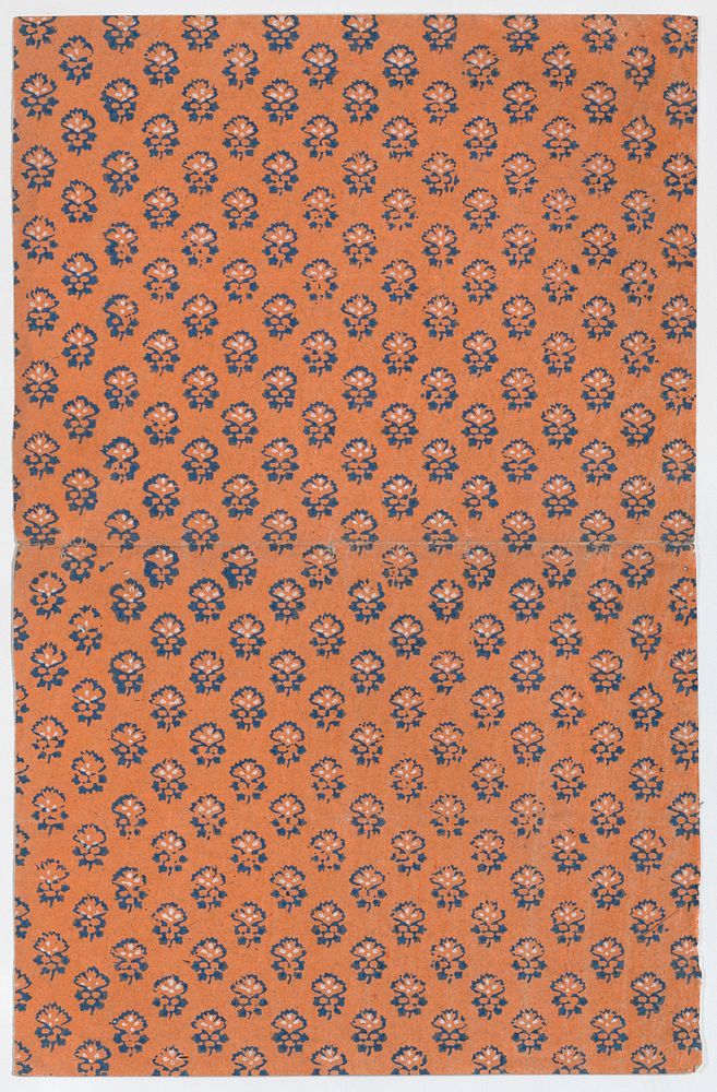 Orange book cover with overall floral pattern by Anonymous