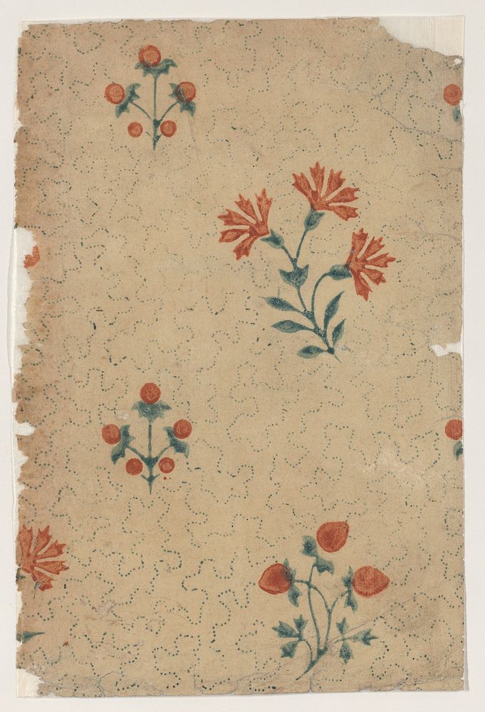 Sheet with overall dot pattern with bouquets by Anonymous